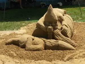 thumbnail of Gnomes and a Keg sand sculpture